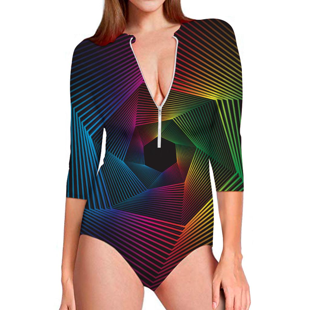 Colorful EDM Geometric Print Long Sleeve Swimsuit