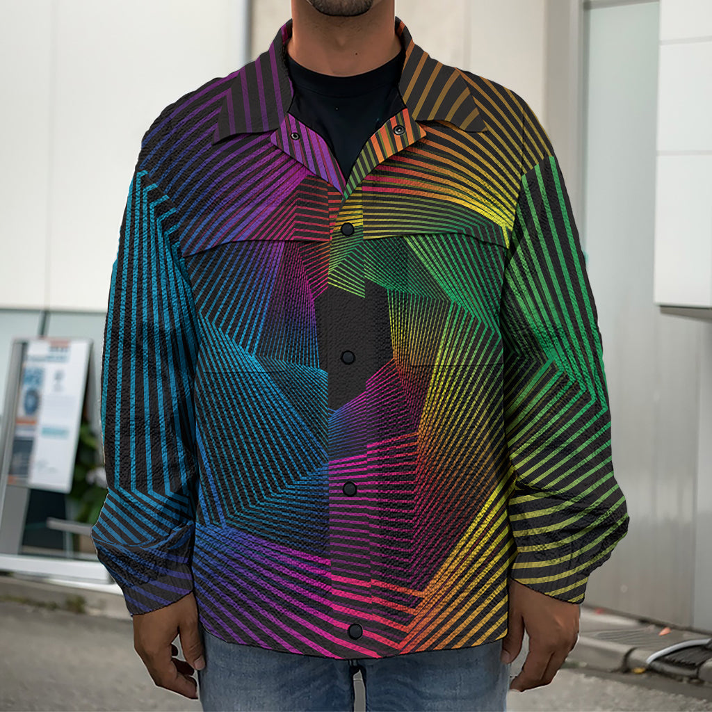 Colorful EDM Geometric Print Men's Shirt Jacket