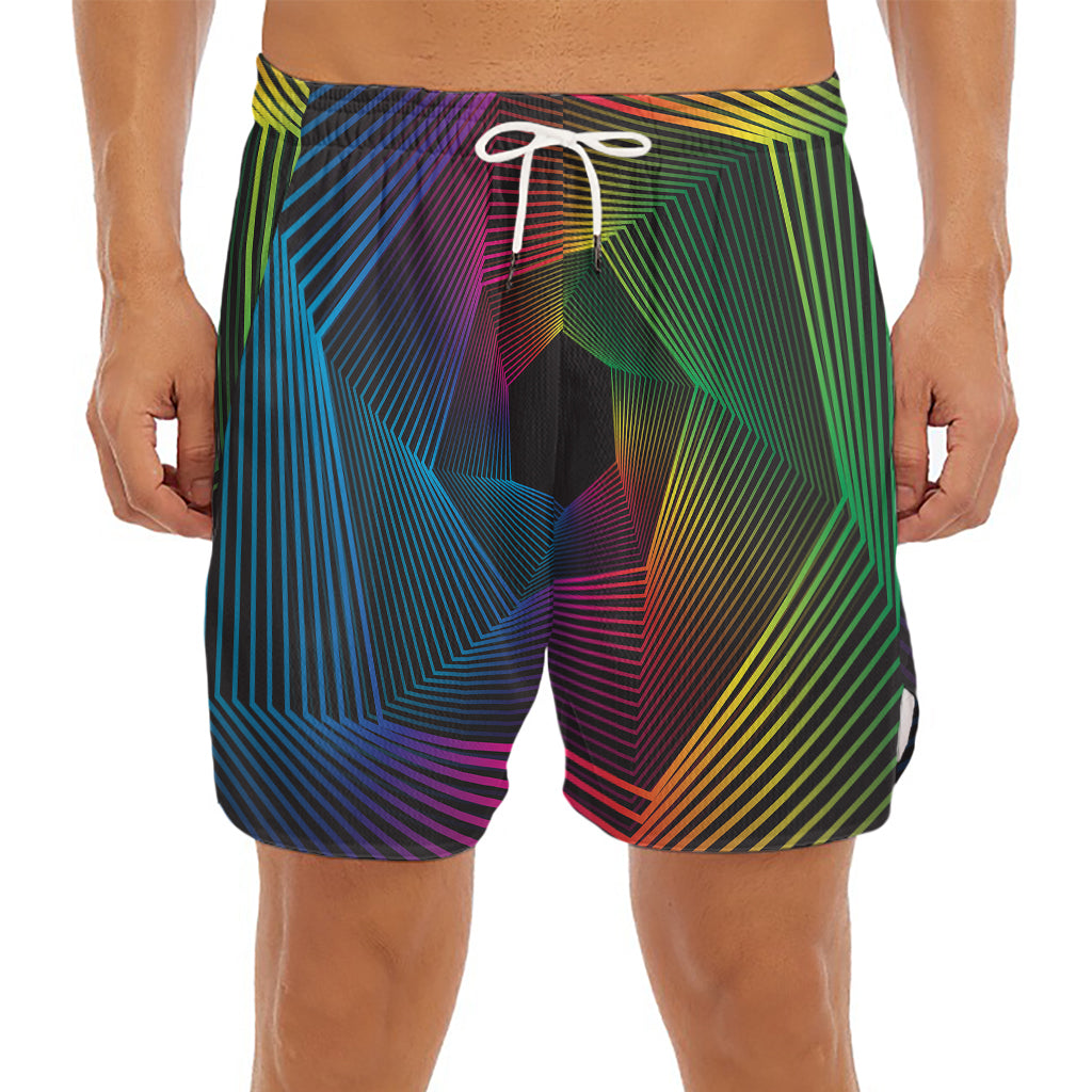 Colorful EDM Geometric Print Men's Split Running Shorts