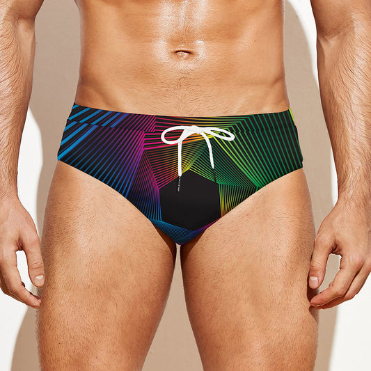 Colorful EDM Geometric Print Men's Swim Briefs