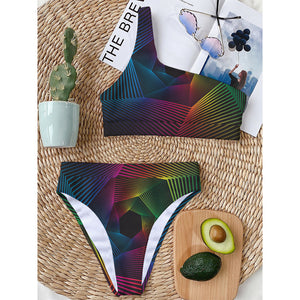 Colorful EDM Geometric Print One Shoulder Bikini Top