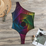 Colorful EDM Geometric Print One Shoulder Bodysuit