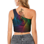 Colorful EDM Geometric Print One Shoulder Crop Top