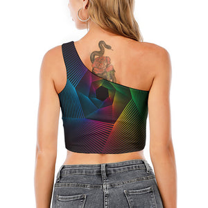 Colorful EDM Geometric Print One Shoulder Crop Top