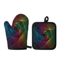 Colorful EDM Geometric Print Oven Mitt And Pot Holder Set