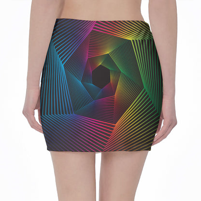 Colorful EDM Geometric Print Pencil Mini Skirt
