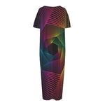 Colorful EDM Geometric Print Short Sleeve Long Nightdress