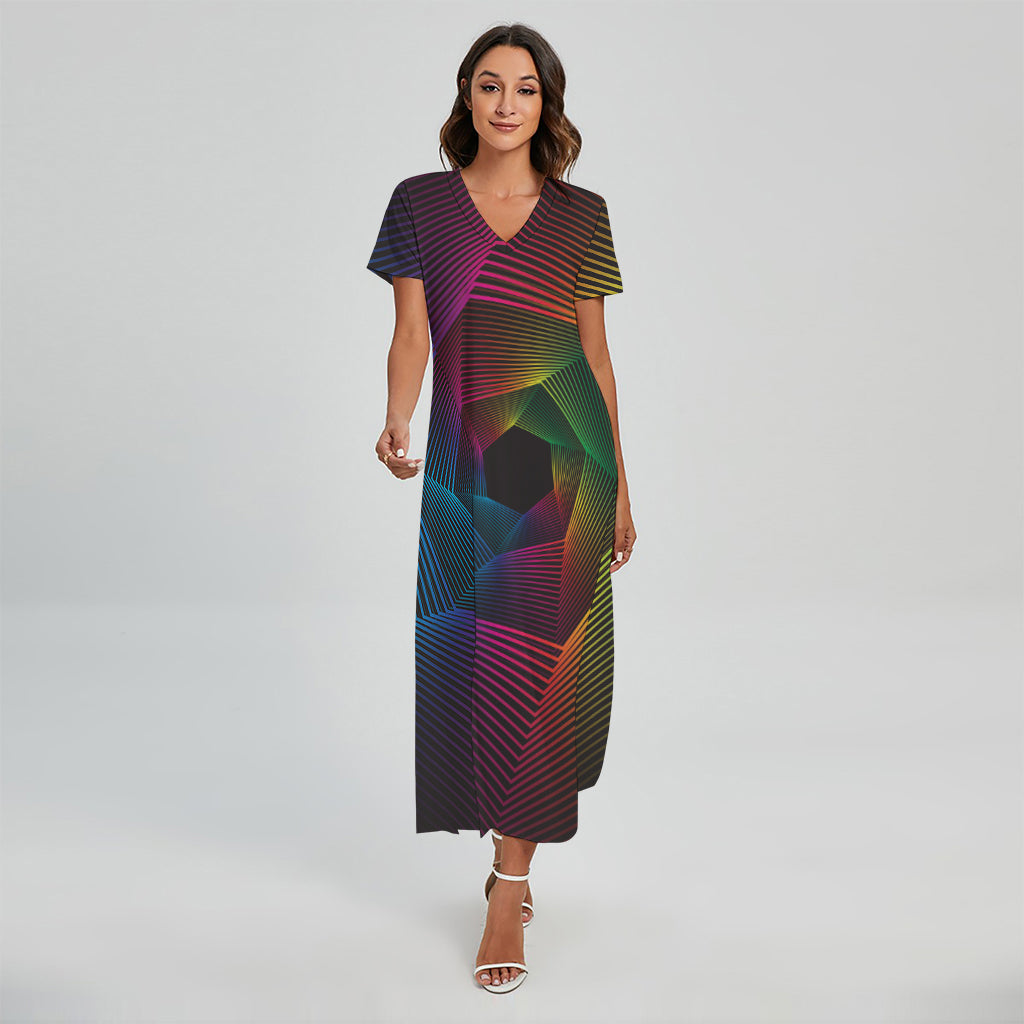 Colorful EDM Geometric Print Short Sleeve Maxi Dress