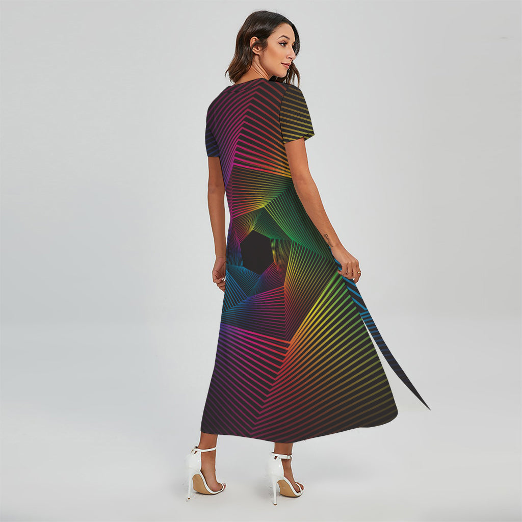 Colorful EDM Geometric Print Short Sleeve Maxi Dress