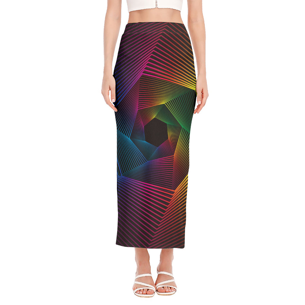 Colorful EDM Geometric Print Side Slit Maxi Skirt