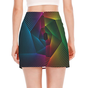 Colorful EDM Geometric Print Side Slit Mini Skirt