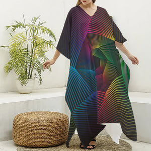 Colorful EDM Geometric Print Silk V-Neck Kaftan Dress