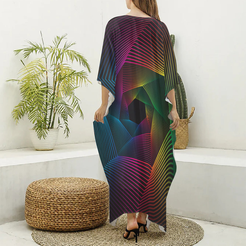 Colorful EDM Geometric Print Silk V-Neck Kaftan Dress