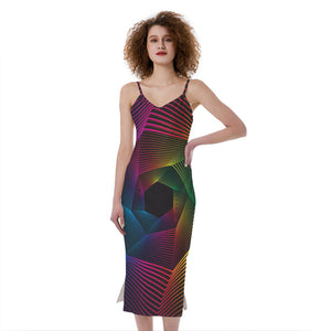 Colorful EDM Geometric Print Slim Fit Midi Cami Dress