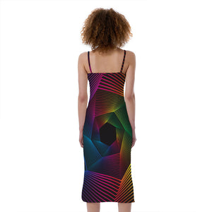 Colorful EDM Geometric Print Slim Fit Midi Cami Dress