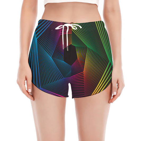 Colorful EDM Geometric Print Women's Split Running Shorts