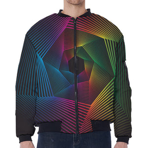 Colorful EDM Geometric Print Zip Sleeve Bomber Jacket