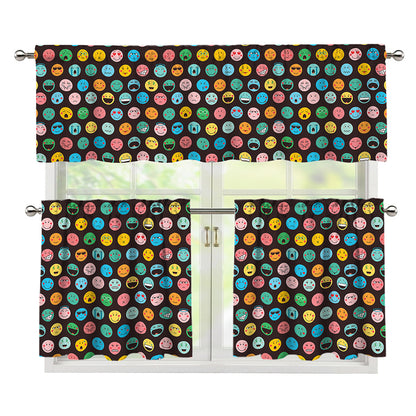Colorful Emoji Faces Pattern Print 3 Piece Kitchen Curtains