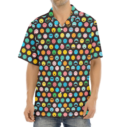 Colorful Emoji Faces Pattern Print Aloha Shirt