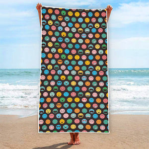 Colorful Emoji Faces Pattern Print Beach Towel