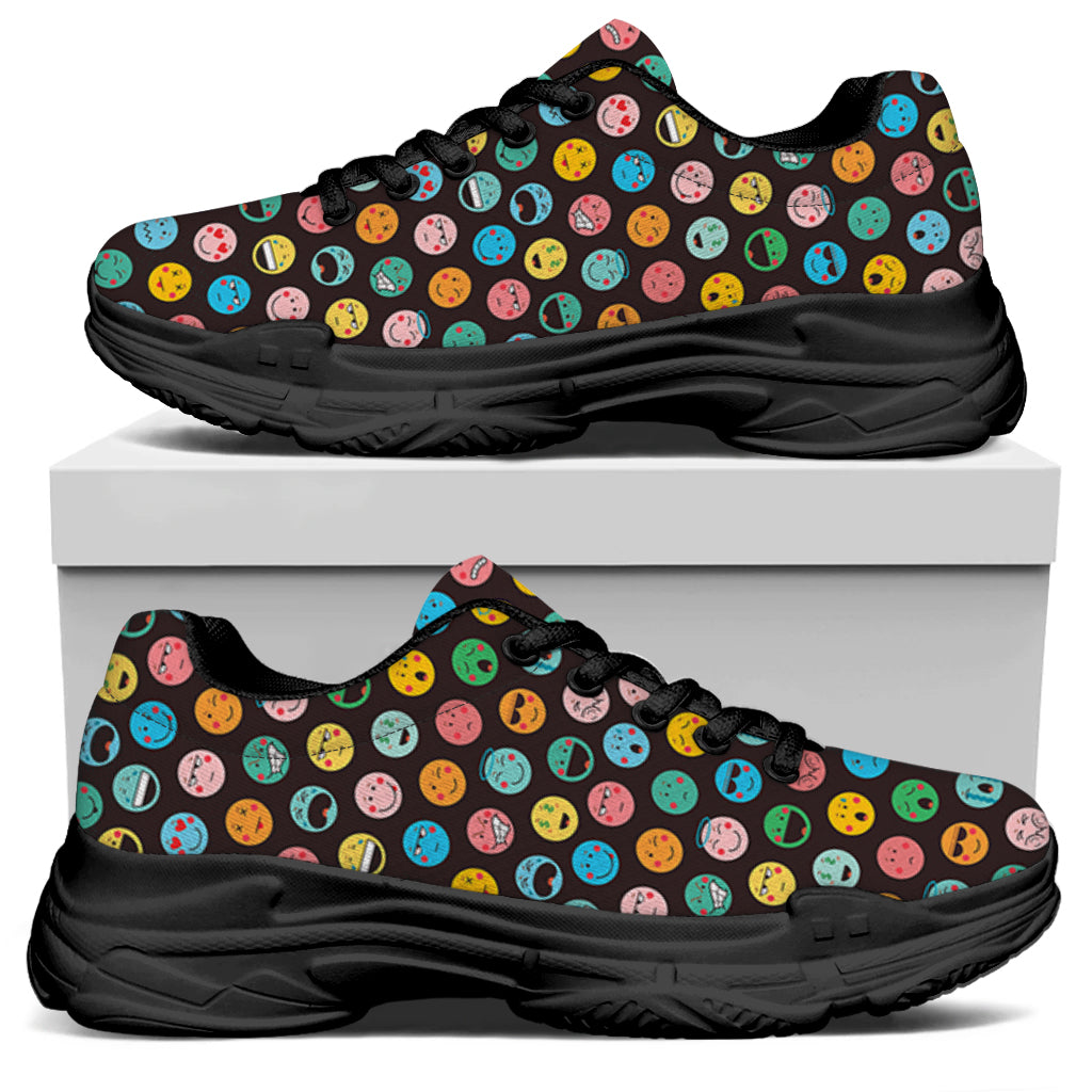 Colorful Emoji Faces Pattern Print Black Chunky Shoes