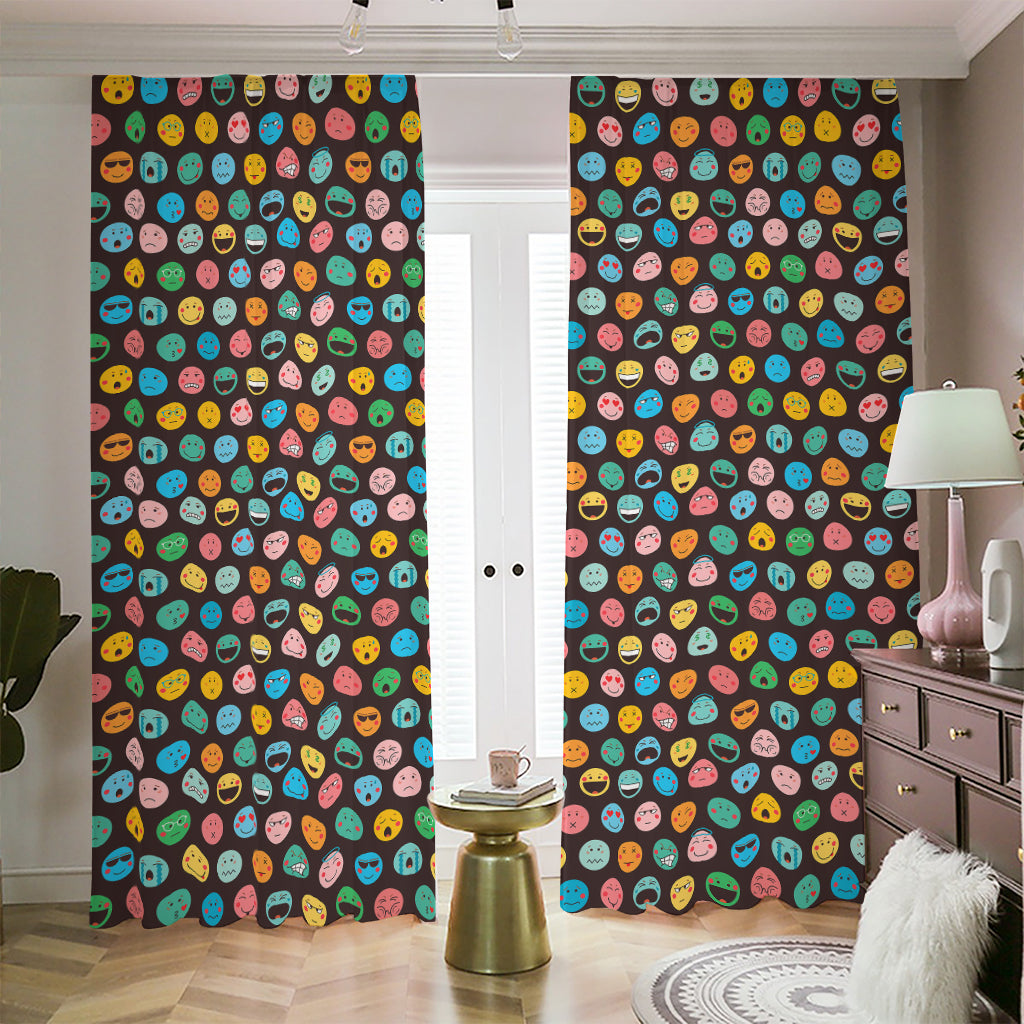 Colorful Emoji Faces Pattern Print Blackout Pencil Pleat Curtains