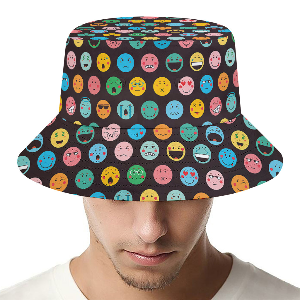 Colorful Emoji Faces Pattern Print Bucket Hat