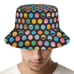 Colorful Emoji Faces Pattern Print Bucket Hat