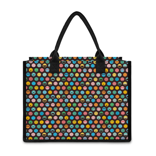 Colorful Emoji Faces Pattern Print Canvas Tote Bag