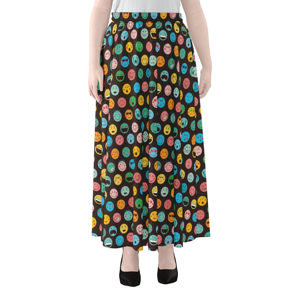 Colorful Emoji Faces Pattern Print Chiffon Maxi Skirt