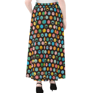 Colorful Emoji Faces Pattern Print Chiffon Maxi Skirt