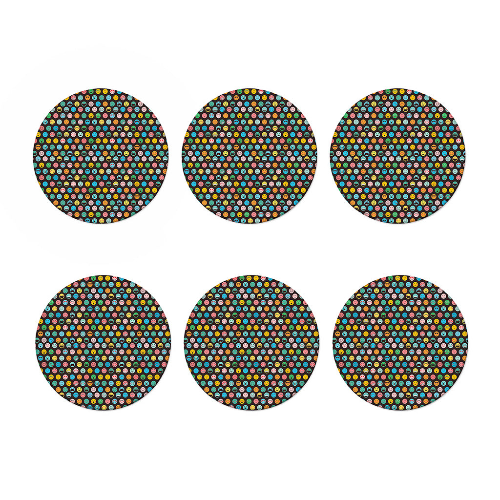 Colorful Emoji Faces Pattern Print Coaster Set