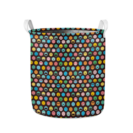 Colorful Emoji Faces Pattern Print Collapsible Laundry Basket