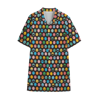 Colorful Emoji Faces Pattern Print Cotton Hawaiian Shirt