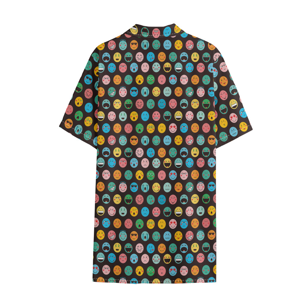 Colorful Emoji Faces Pattern Print Cotton Hawaiian Shirt