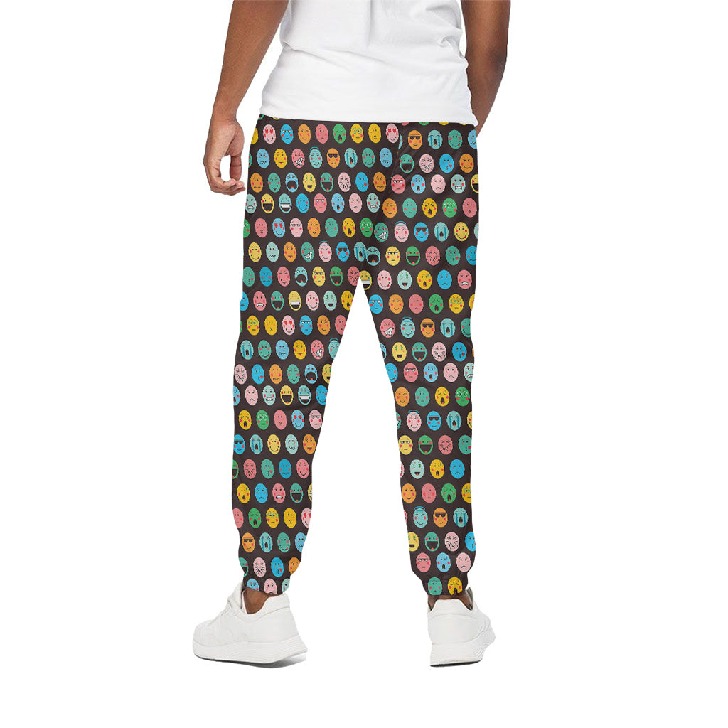 Colorful Emoji Faces Pattern Print Cotton Pants