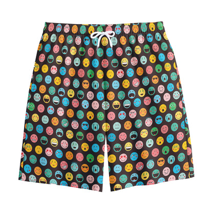 Colorful Emoji Faces Pattern Print Cotton Shorts