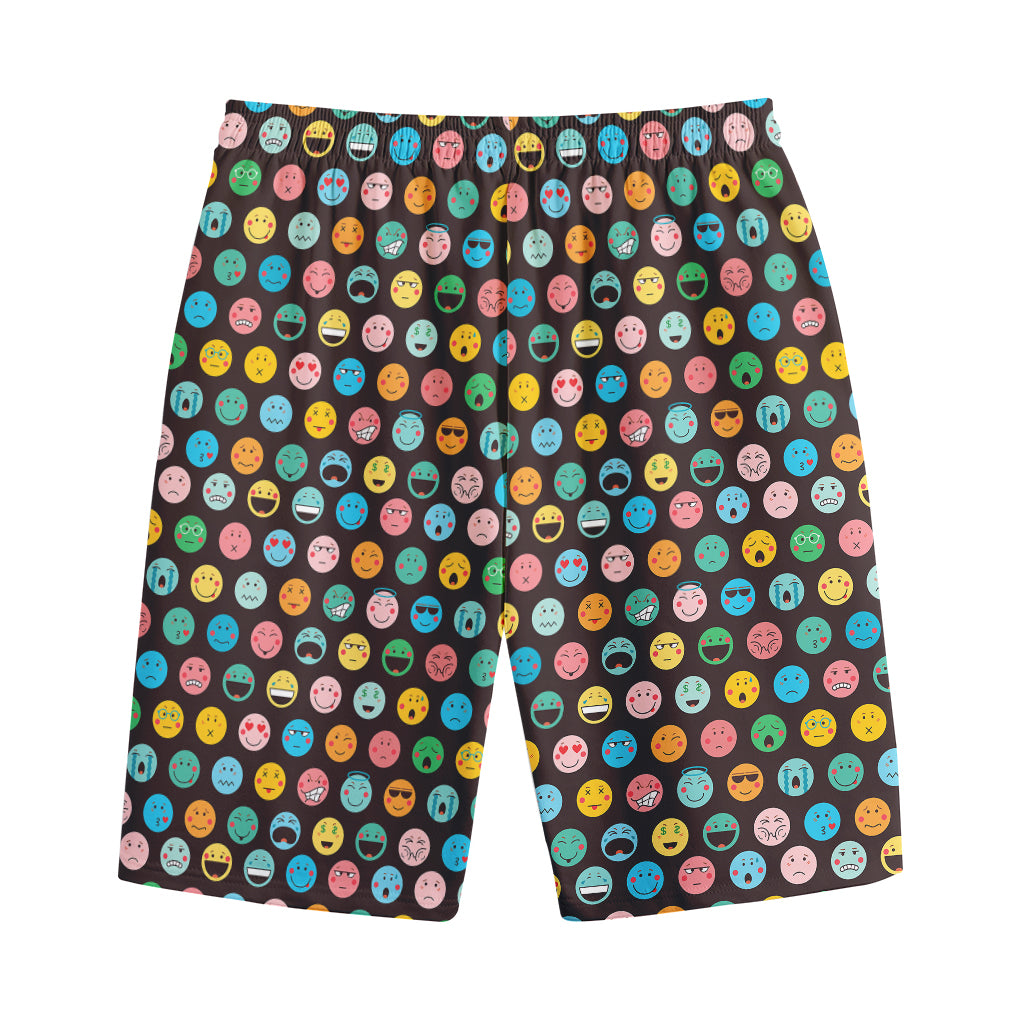 Colorful Emoji Faces Pattern Print Cotton Shorts