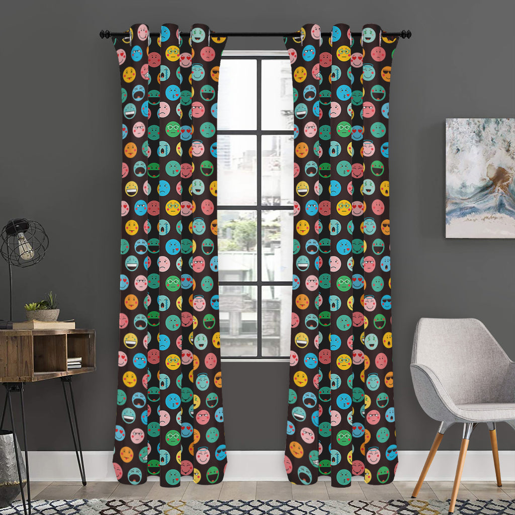 Colorful Emoji Faces Pattern Print Curtain