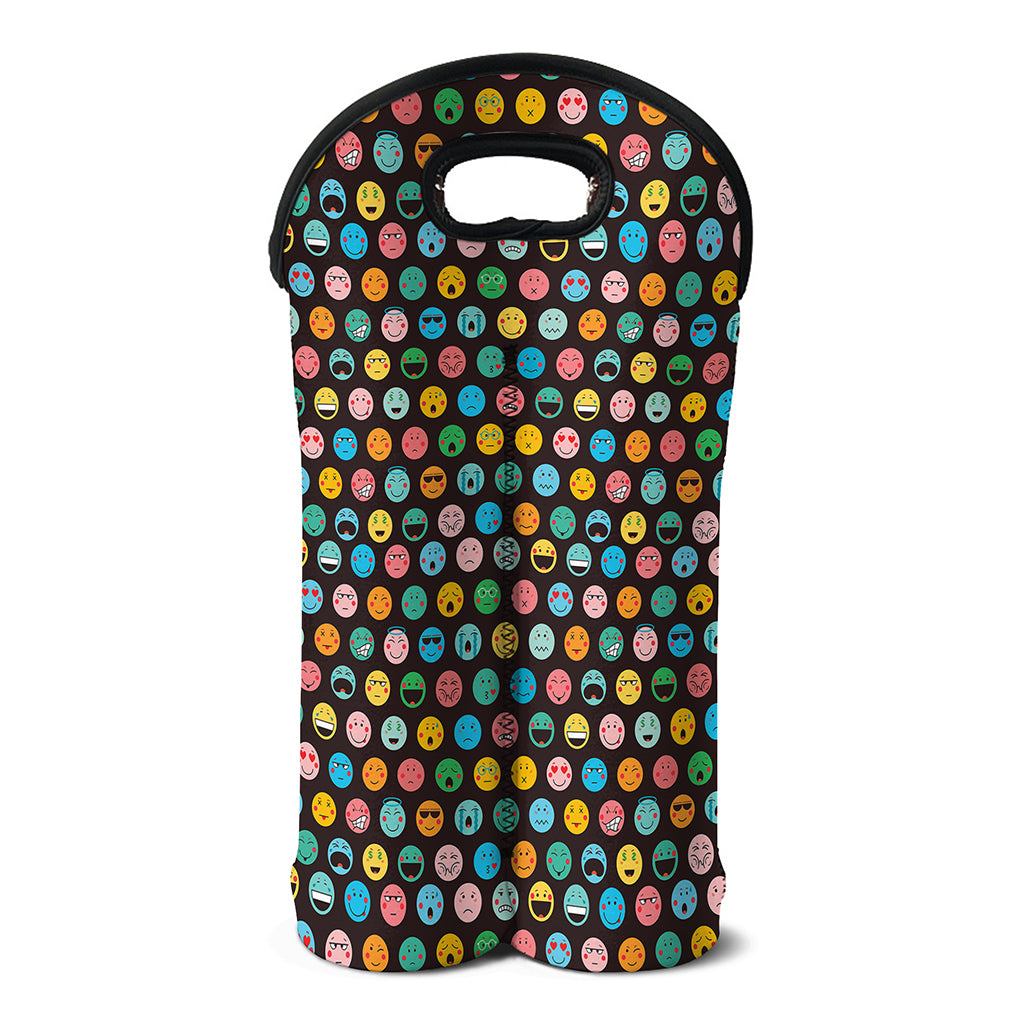 Colorful Emoji Faces Pattern Print Double Neoprene Wine Tote
