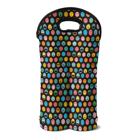 Colorful Emoji Faces Pattern Print Double Neoprene Wine Tote