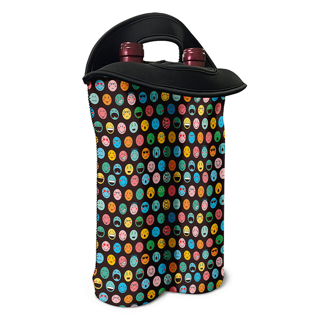 Colorful Emoji Faces Pattern Print Double Neoprene Wine Tote