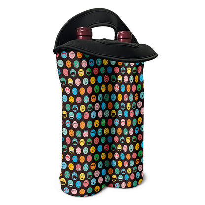 Colorful Emoji Faces Pattern Print Double Neoprene Wine Tote