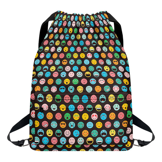 Colorful Emoji Faces Pattern Print Drawstring Backpack