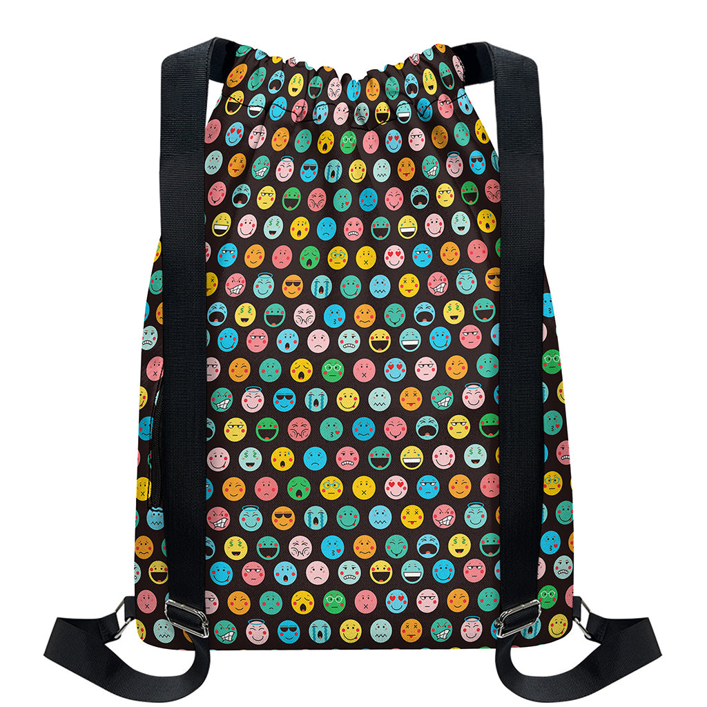 Colorful Emoji Faces Pattern Print Drawstring Backpack