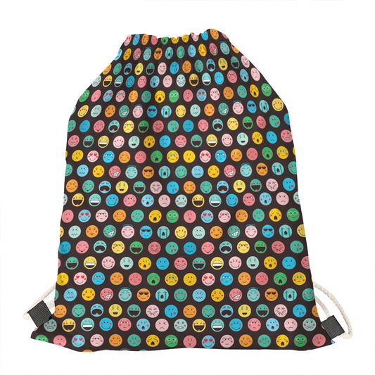 Colorful Emoji Faces Pattern Print Drawstring Bag