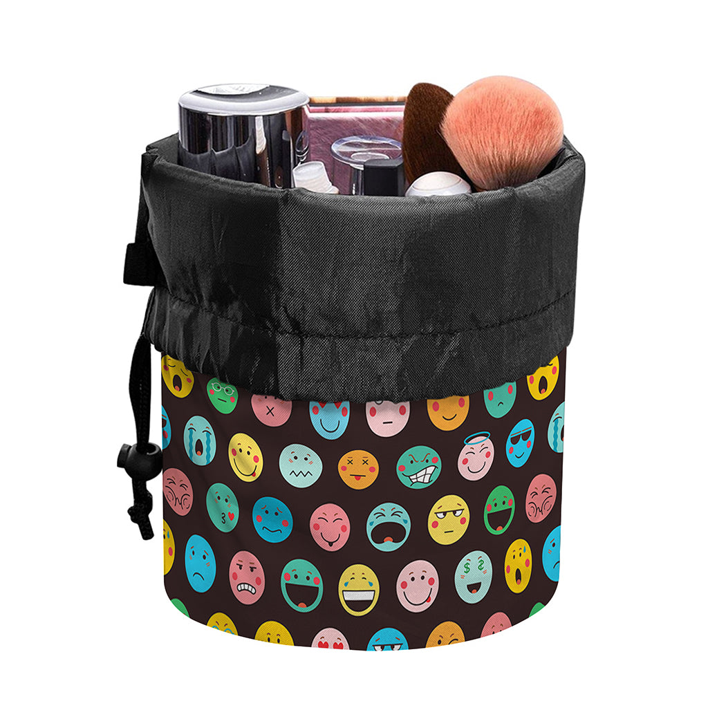 Colorful Emoji Faces Pattern Print Drawstring Makeup Bag