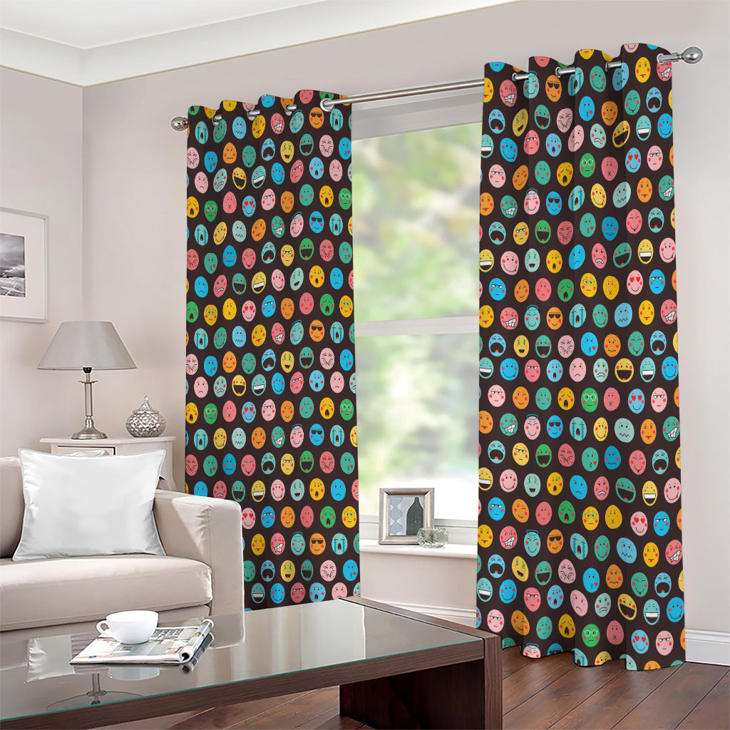 Colorful Emoji Faces Pattern Print Extra Wide Grommet Curtains