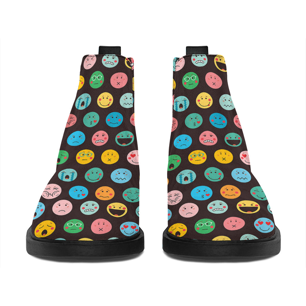 Colorful Emoji Faces Pattern Print Flat Ankle Boots