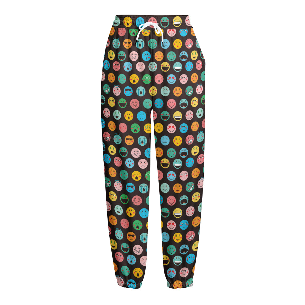 Colorful Emoji Faces Pattern Print Fleece Lined Knit Pants